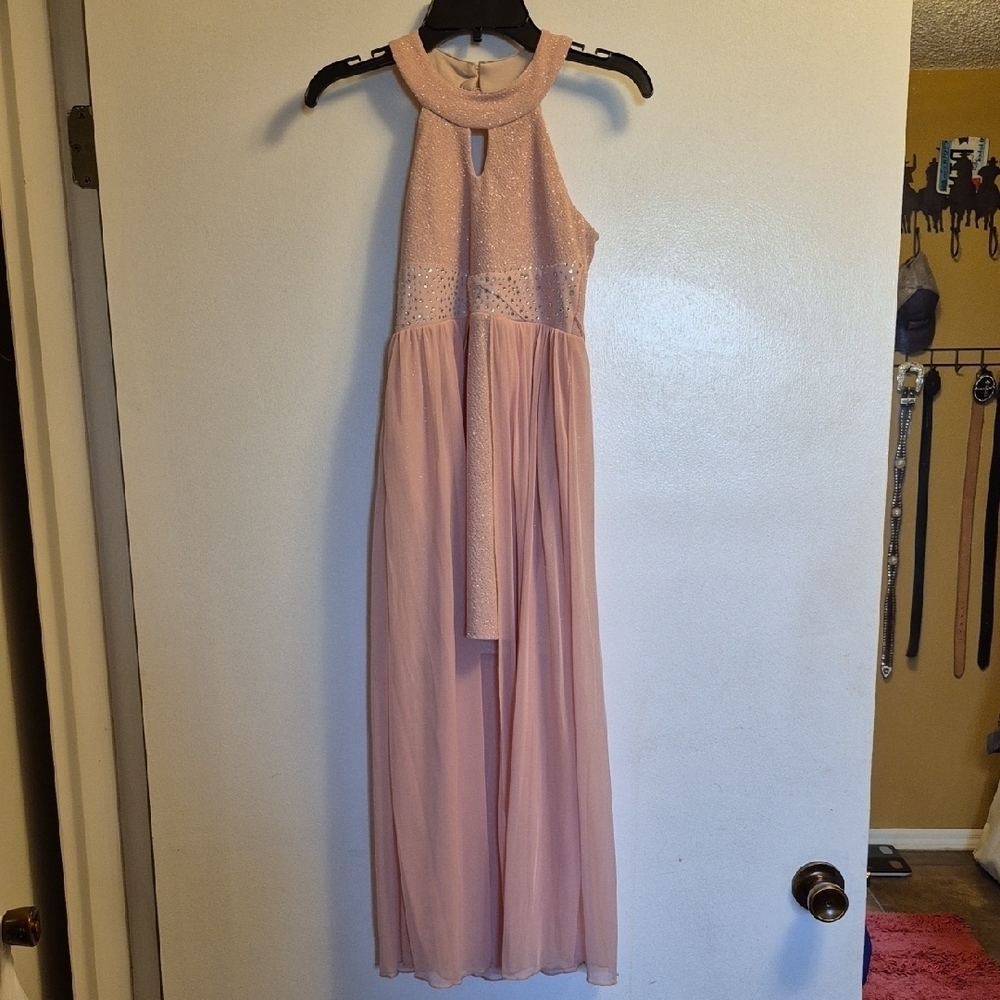Elegant Pink Halter Sleeveless Casual Or Formal Dress